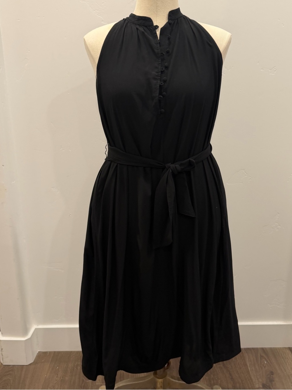 Ann Taylor Black Halter Midi Dress with Tie Waist Small